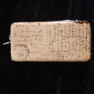 Vintage 90s Artist Repurposed Domino pendant. French Postcard Design.